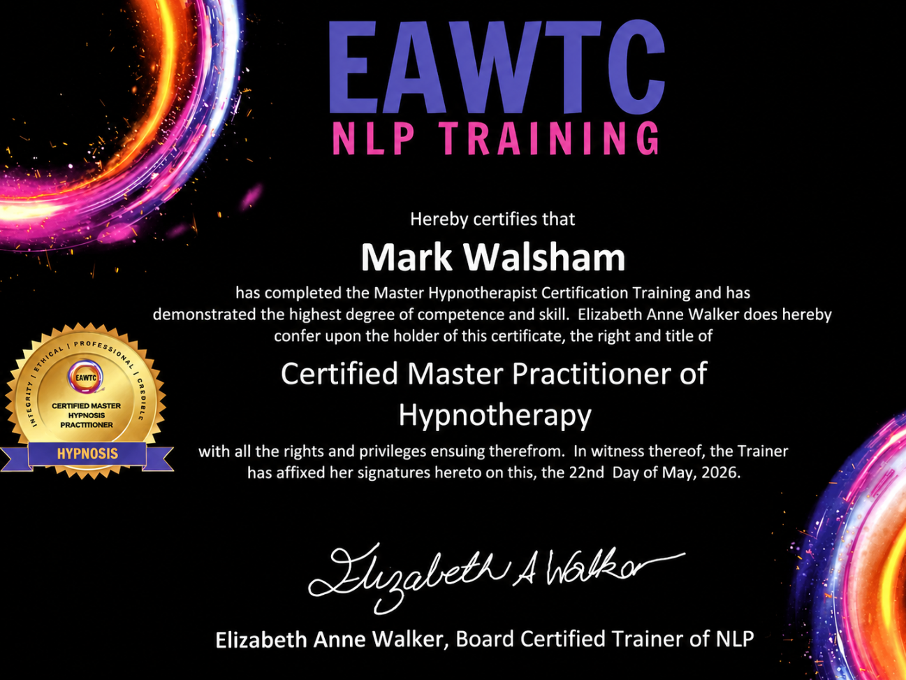 Master Practitioner of Hypnotherapy